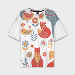 Мужская футболка оверсайз Животные, птицы, растения в скандинавском стиле