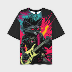 Мужская футболка оверсайз Rocker Cat on a dark background - C-Cats collectio