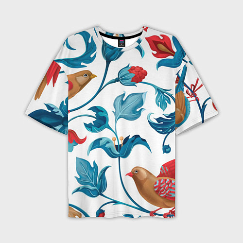 Мужская футболка оверсайз Узоры и птицы / 3D-принт – фото 1