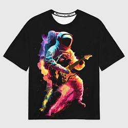 Мужская футболка оверсайз Космонавт с гитарой в радужных огнях