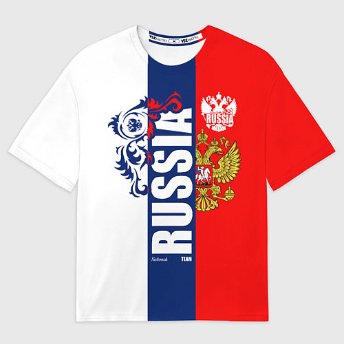 Мужская футболка оверсайз Russia national team: white blue red / 3D-принт – фото 1