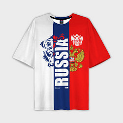 Футболка оверсайз мужская Russia national team: white blue red, цвет: 3D-принт