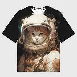 Мужская футболка оверсайз Рыжий кот в белом скафандре