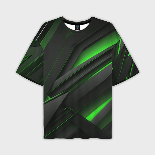 Мужская футболка оверсайз Черно-зеленые объемные полосы / 3D-принт – фото 1