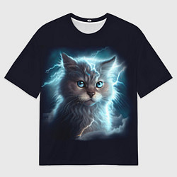 Мужская футболка оверсайз Котик с молниями