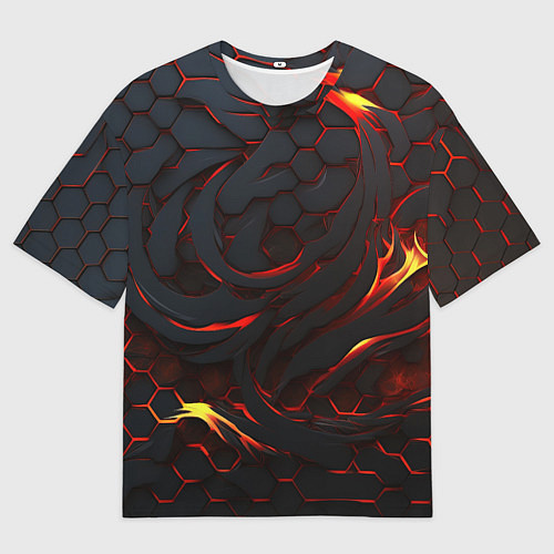 Мужская футболка оверсайз Огненные разломленные плиты / 3D-принт – фото 1