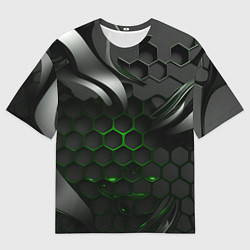 Футболка оверсайз мужская Черные плиты и зеленая сетка, цвет: 3D-принт