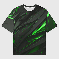 Мужская футболка оверсайз Черные объекты в зеленым свечением