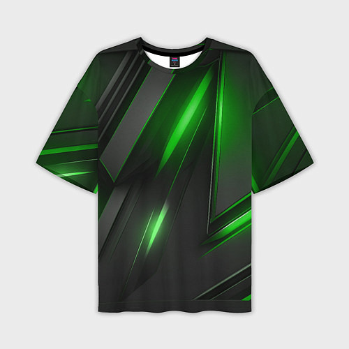 Мужская футболка оверсайз Черные пластины с зеленым свечением / 3D-принт – фото 1