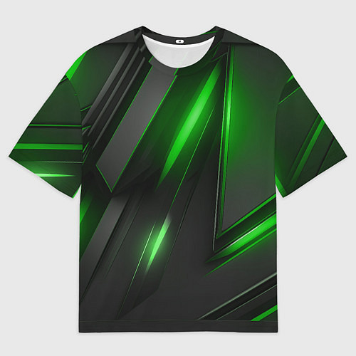 Мужская футболка оверсайз Черные пластины с зеленым свечением / 3D-принт – фото 1