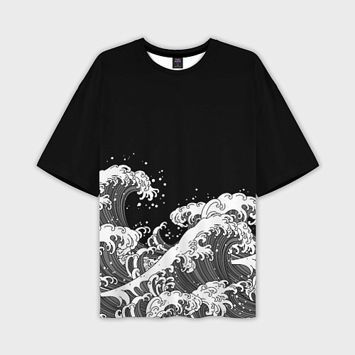 Мужская футболка оверсайз Японские волны на темном фоне / 3D-принт – фото 1