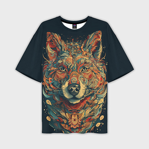 Мужская футболка оверсайз Красивый волк в узорах / 3D-принт – фото 1