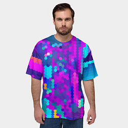 Футболка оверсайз мужская Шестиугольники неонового цвета, цвет: 3D-принт — фото 2