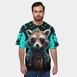 Футболка оверсайз мужская Енот в стиле киберпанк, цвет: 3D-принт — фото 2