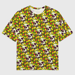 Футболка оверсайз мужская Черепа в луговых цветах, цвет: 3D-принт