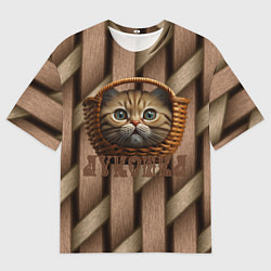 Мужская футболка оверсайз Кошка лукошка мем