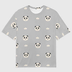 Мужская футболка оверсайз Пандочки и облачка - паттерн серый