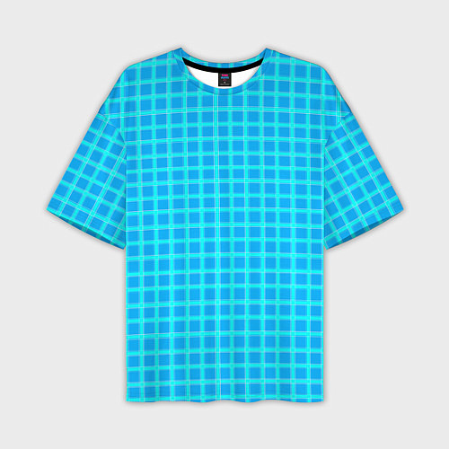 Мужская футболка оверсайз Небесно голубой узор в клетку / 3D-принт – фото 1