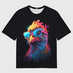 Мужская футболка оверсайз Неоновая птица в очках