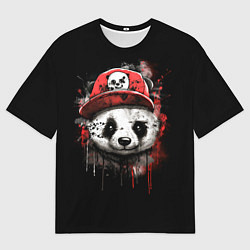 Мужская футболка оверсайз Панда в бейсболке граффити