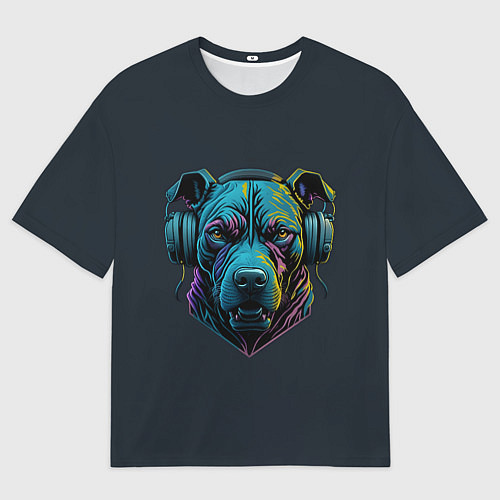 Мужская футболка оверсайз Питбуль в наушниках / 3D-принт – фото 1