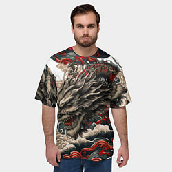 Футболка оверсайз мужская Тату дракона в стиле Ирезуми, цвет: 3D-принт — фото 2
