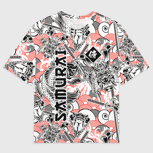 Мужская футболка оверсайз Самурай татуировки / 3D-принт – фото 1