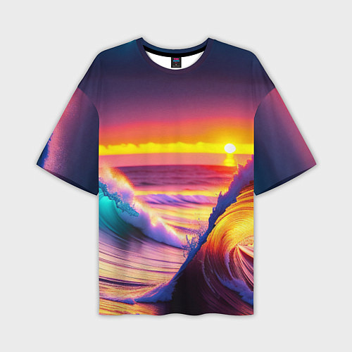 Мужская футболка оверсайз Волны на закате / 3D-принт – фото 1