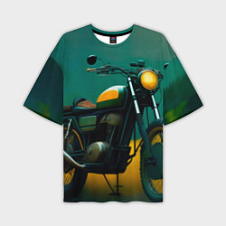 Мужская футболка оверсайз Мотоцикл в лесу