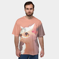 Футболка оверсайз мужская Аниме Кот с загрузкой, цвет: 3D-принт — фото 2