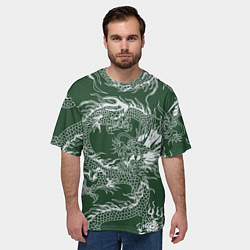 Футболка оверсайз мужская Татуировка дракона на зеленом фоне, цвет: 3D-принт — фото 2