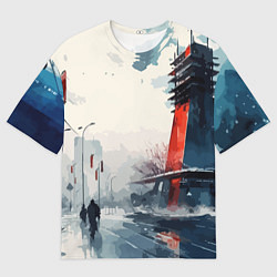 Футболка оверсайз мужская Наш город - коллекция Бело-сине-красный - Хуф и Ся, цвет: 3D-принт
