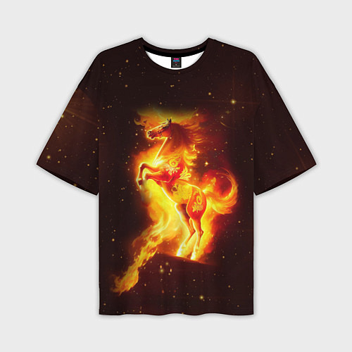 Мужская футболка оверсайз Пылающий фантастический конь / 3D-принт – фото 1