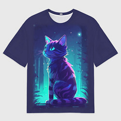 Мужская футболка оверсайз Неоновый котенок