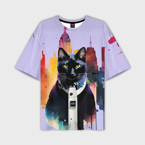 Мужская футболка оверсайз Чёрный котяра в Нью-Йорке / 3D-принт – фото 1