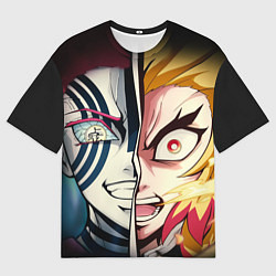 Мужская футболка оверсайз Аказа и Ренгоку - клинок