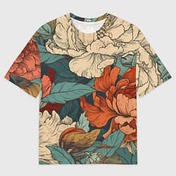 Футболка оверсайз мужская Цветущие пионы, цвет: 3D-принт