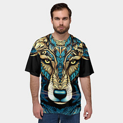Футболка оверсайз мужская Волк в бирюзовом орнаменте, цвет: 3D-принт — фото 2