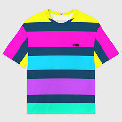 Мужская футболка оверсайз Разноцветные неоновые полосы