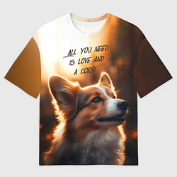 Мужская футболка оверсайз Любовь и корги