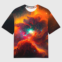 Футболка оверсайз мужская Небула в космосе в оранжевых тонах - нейронная сет, цвет: 3D-принт