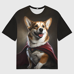 Мужская футболка оверсайз Корги в красном плаще