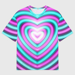 Мужская футболка оверсайз Неоновые сердца