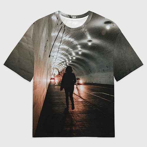 Мужская футболка оверсайз Ночной тоннель / 3D-принт – фото 1