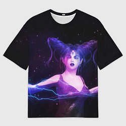 Футболка оверсайз мужская Ведьма с голубыми и розовыми молниями, цвет: 3D-принт