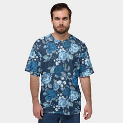 Футболка оверсайз мужская Голубые розы паттерн, цвет: 3D-принт — фото 2