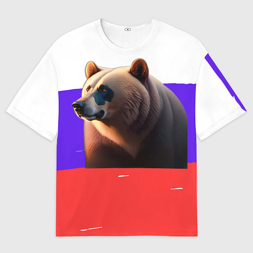 Мужская футболка оверсайз Медведь на флаге России / 3D-принт – фото 1