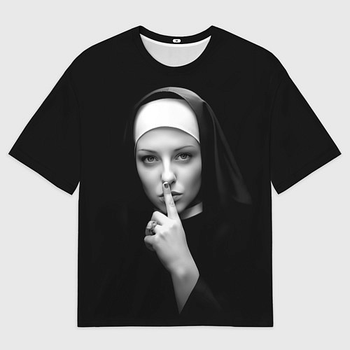 Мужская футболка оверсайз Монашка жестом просит молчать / 3D-принт – фото 1