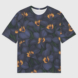 Мужская футболка оверсайз Темно-синие цветы