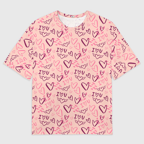 Мужская футболка оверсайз I love you паттерн / 3D-принт – фото 1